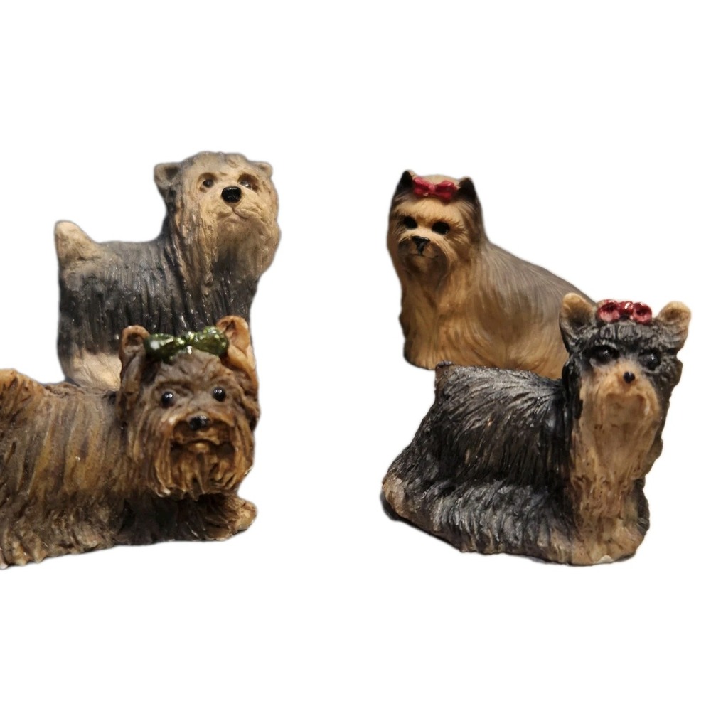 Vintage Hand Painted Yorkie Resin Figurines 1.5"‎ Set/4